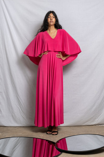 Cape Maxi Dress - Pink (More Options)