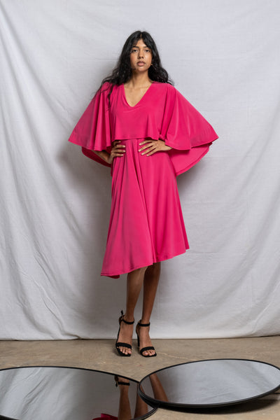 Cape Midi Dress - Pink (More Options)