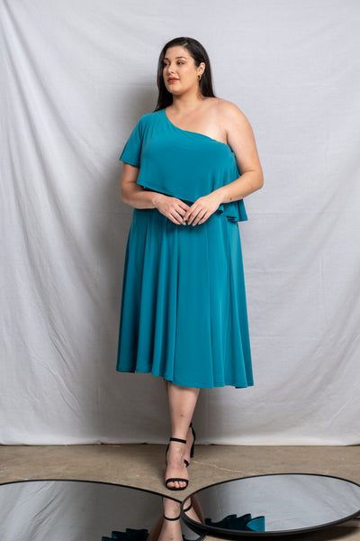 Off Shoulder Midi Frill Dress - Teal (More Options)