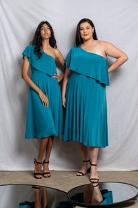 Off Shoulder Midi Frill Dress - Teal (More Options)