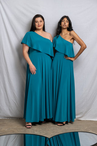 Off Shoulder Maxi Frill Dress - Teal (More Options)