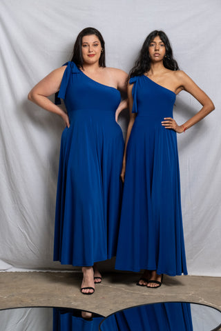 One Shoulder Maxi Bow Dress - Cobalt (More Options)