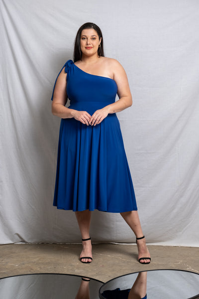 One Shoulder Midi Bow Dress - Cobalt (More Options)