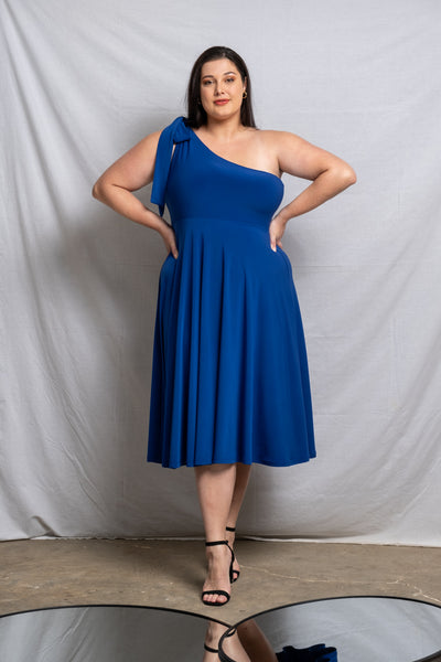 One Shoulder Midi Bow Dress - Cobalt (More Options)