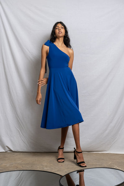 One Shoulder Midi Bow Dress - Cobalt (More Options)