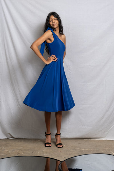 One Shoulder Midi Bow Dress - Cobalt (More Options)