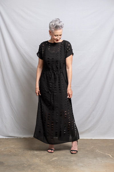 Laser Cut Apron Dress - Black