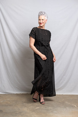 Laser Cut Apron Dress - Black