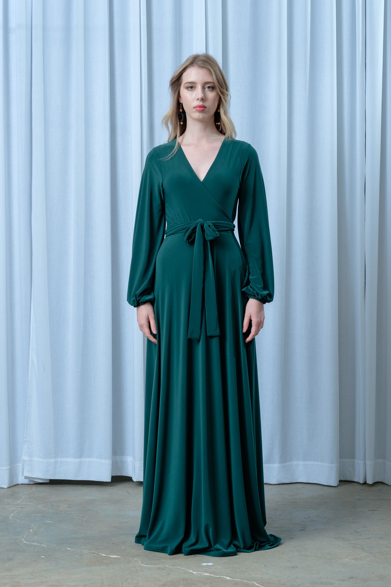 Winter Maxi Wrap Dress - Forest Green